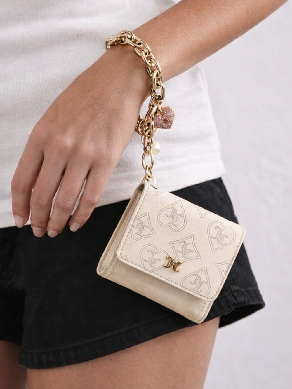Juicy Couture Wristlet Wallet On A Gold Link Bracelet with Charm